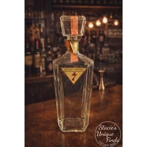 Vintage Seagram’s Seven Crown Glass Whiskey Decanter w Stopper Mid Century
